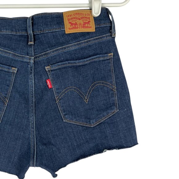 Levis Women's Classic Straight Stretch Blue Denim Shorts Size 26 Raw Hem - Picture 4 of 10